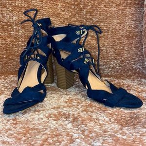 Navy blue suede sandal block heels size 8